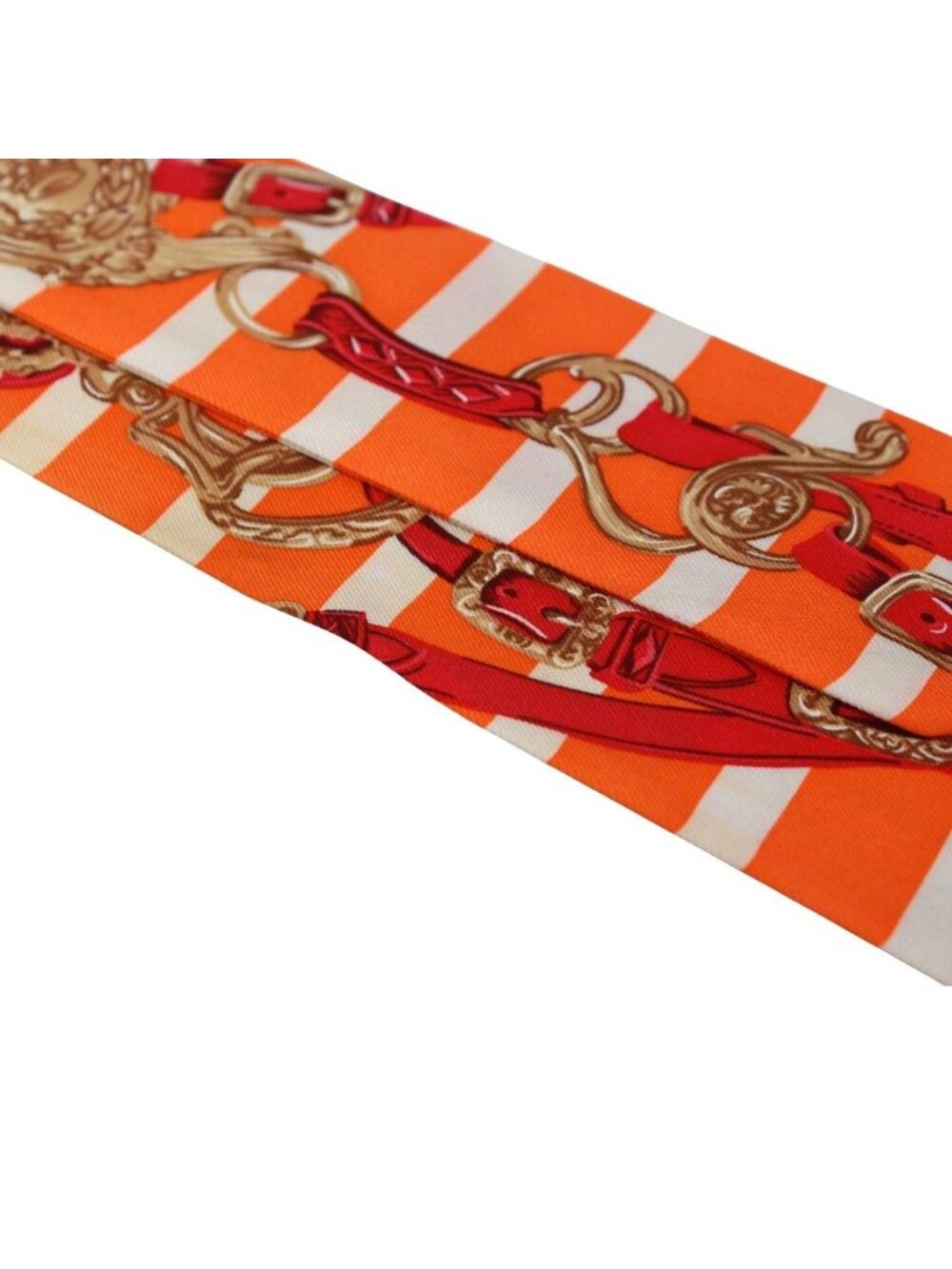 Hermes Twilly Brides de Gala Ceremonial Bridle Silk Orange White Red Scarf - Picture 13 of 13